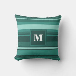 Monogramm aquamarine Streifen Kissen