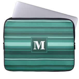 Monogramm aquamarine Streifen Laptopschutzhülle