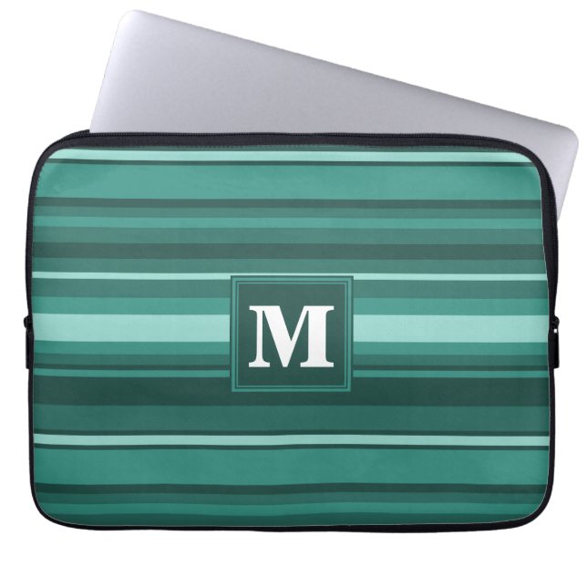 Monogramm aquamarine Streifen Laptopschutzhülle (Vorderseite)