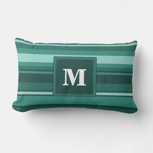 Monogramm aquamarine Streifen Lendenkissen (Vorderseite)