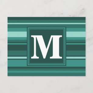 Monogramm aquamarine Streifen Postkarte