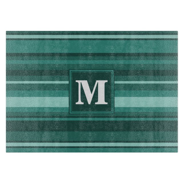 Monogramm aquamarine Streifen Schneidebrett (Vorderseite)