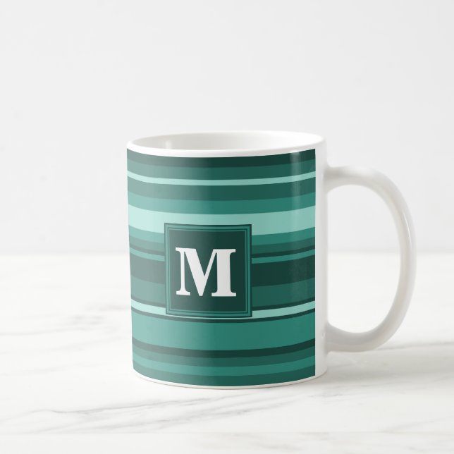 Monogramm aquamarine Streifen Tasse (Rechts)