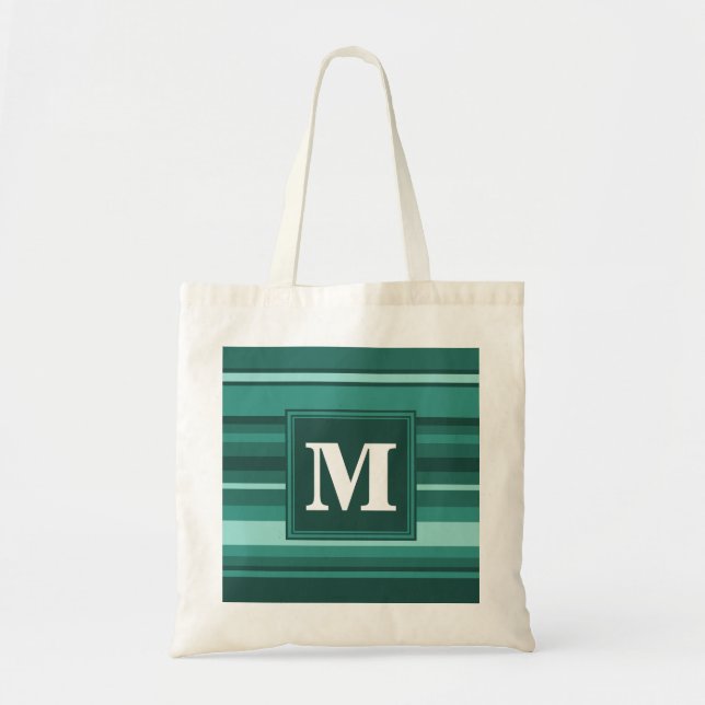 Monogramm aquamarine Streifen Tragetasche (Vorne)