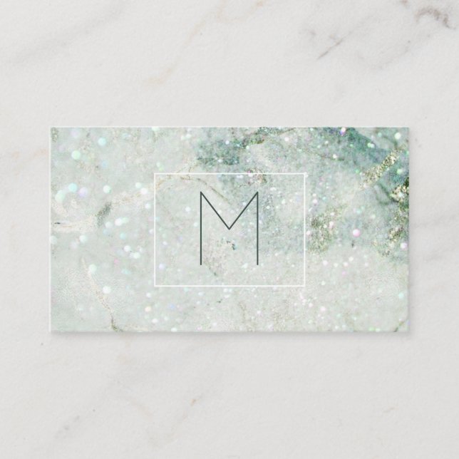Monogramm Aquamariner Glitzer Marmorhaar Makeup Visitenkarte (Vorderseite)