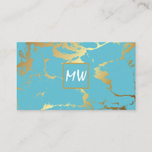 Monogramm Aquamariner Goldmarmor Visitenkarte