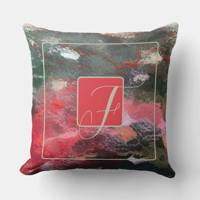 Monogramm Aquarell abstrakt rosa Kissen (Vorderseite)