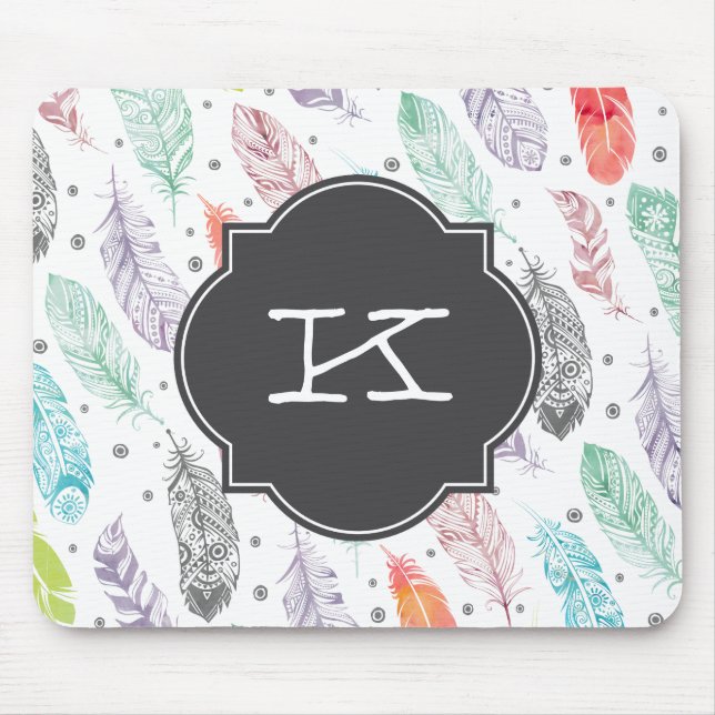 Monogramm-Aquarell-Feder-Muster Mousepad (Vorne)
