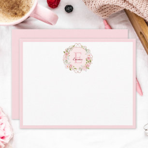 Monogramm-Aquarell-Rosa-Rosenblüten-Blumen Mitteilungskarte