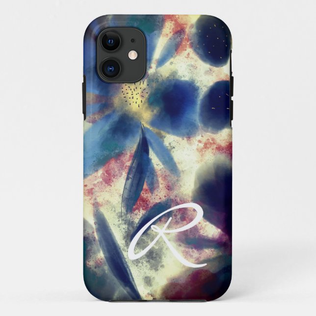 Monogramm Aquarell und glatte Blumenfarbe Case-Mate iPhone Hülle (Rückseite)