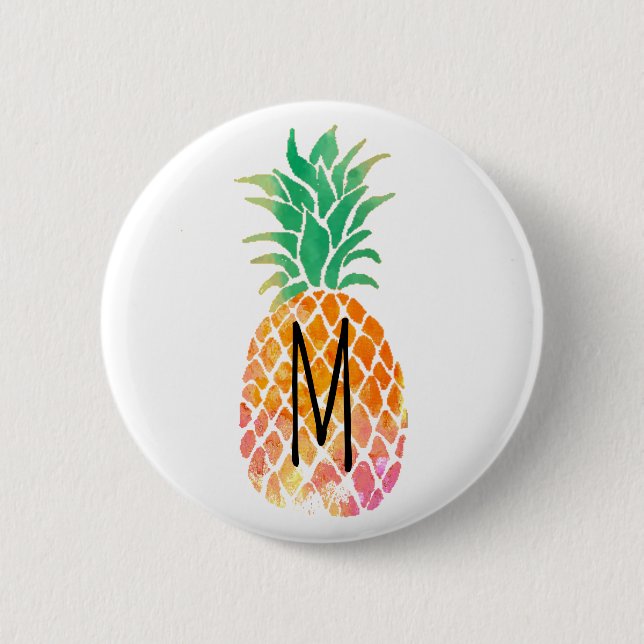 Monogramm Aquarellananas Button (Vorderseite)