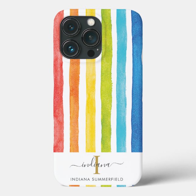 Monogramm Aquarellfarbe Regenbogen farbige Streife Case-Mate iPhone Hülle (Rückseite)