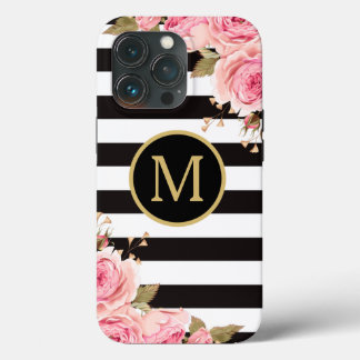 Monogramm: Aquarellfarben, schwarz und weiß Streif Case-Mate iPhone Hülle