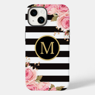 Monogramm: Aquarellfarben, schwarz und weiß Streif Case-Mate iPhone 14 Hülle