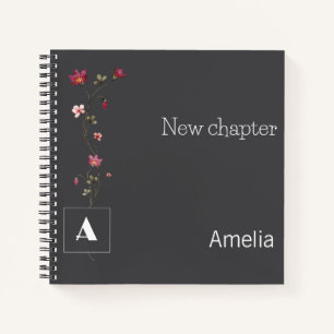 Monogramm Aquarellfarbenflorname Grau Notizbuch