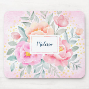 Monogramm Aquarelltonnen Rose Rosa Bläschen Mousepad
