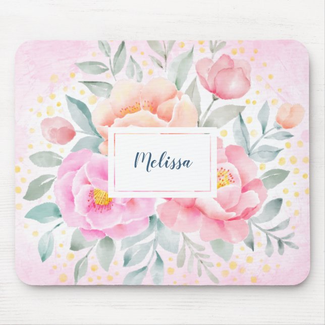 Monogramm Aquarelltonnen Rose Rosa Bläschen Mousepad (Vorne)
