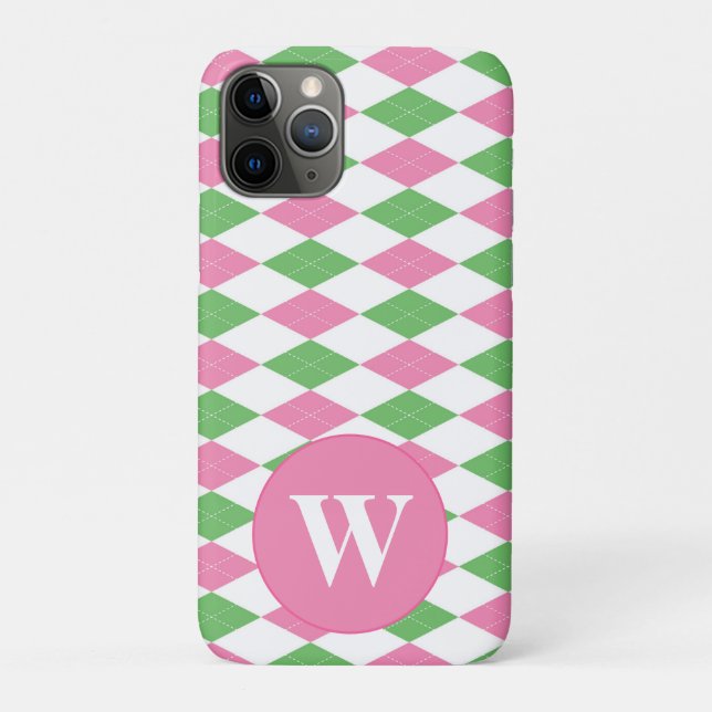MONOGRAMM ARGYLE ROSA GRÜN MUSTER Case-Mate iPhone HÜLLE (Rückseite)