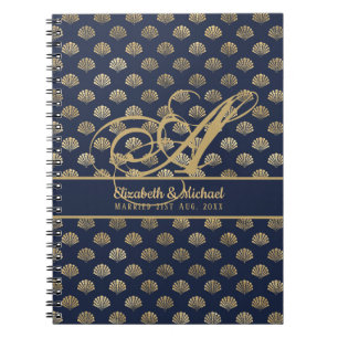 Monogramm ART Deco Navy Blau Goldene Muscheln Neuv Notizblock
