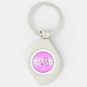 Monogramm-Arztstethoskop Herzschlag Rosa Schlüsselanhänger
