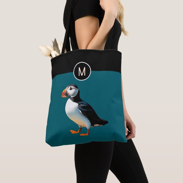 Monogramm Atlantischer Papageientaucher Vogel Teal (Von Nahem)