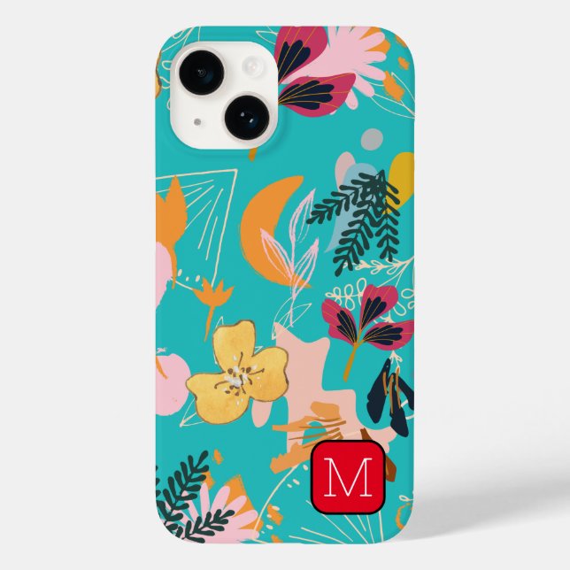 Monogramm Attraktiver Rand Blumenmuster Blau Case-Mate iPhone Hülle (Rückseite)