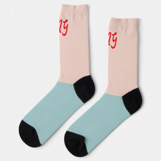 Monogramm attraktiver zweifarbiger Farbblock Pink Socken (Linkes Detail)