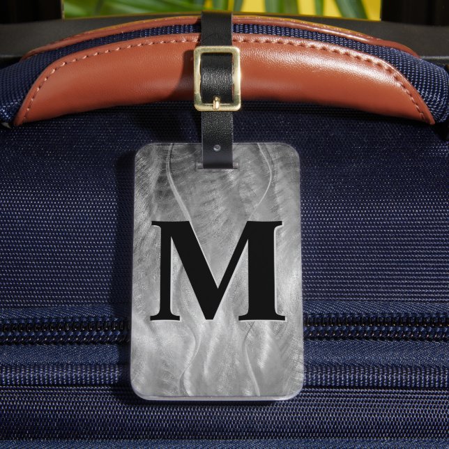 Monogramm auf abstraktem silbernen gebürstetem Met Gepäckanhänger (Vorderseite Insitu 2)