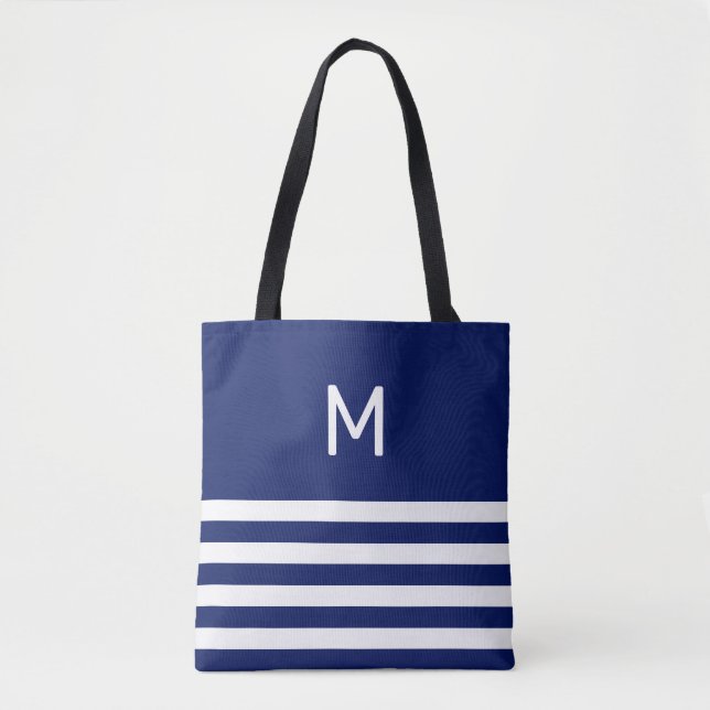 Monogramm auf blau-weiß Streifen (Vorderseite)