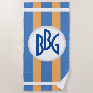 Monogramm auf breiten Streifen des Marineblaus u. Strandtuch