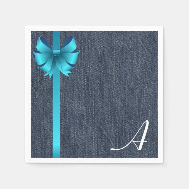 Monogramm auf Denim mit blauem Ribbon Serviette (Vorderseite)