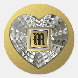 Monogramm auf Diamant-Herz-Gold-Siegel und Aufkleb Runder Aufkleber