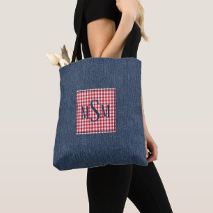 Monogramm auf dunklem Denimdruck Schulter