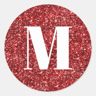 Monogramm auf falschem Rubin-Rot-Glitter Runder Aufkleber