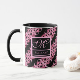 Monogramm auf Fraktal rosa und schwarz Tasse