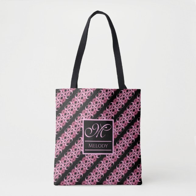 Monogramm auf Fraktal, rosa und schwarze Tasche (Vorderseite)