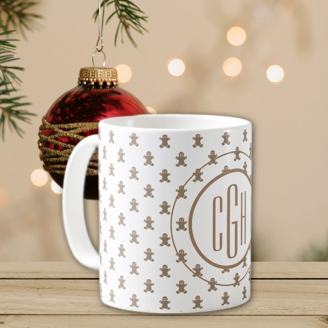 Monogramm auf Gingerbread Man Pattern 11oz Kaffeetasse (Von Creator hochgeladen)