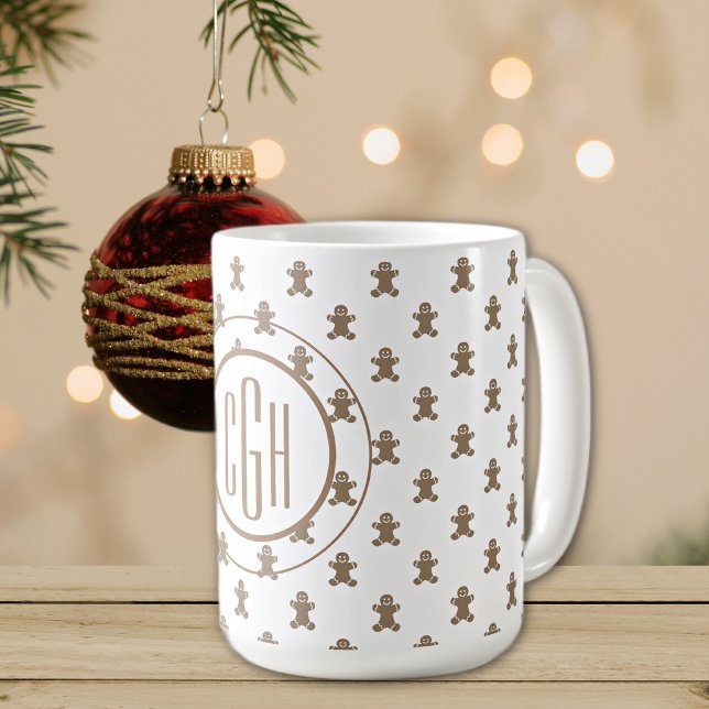 Monogramm auf Gingerbread Man Pattern 15oz Kaffeetasse (Von Creator hochgeladen)