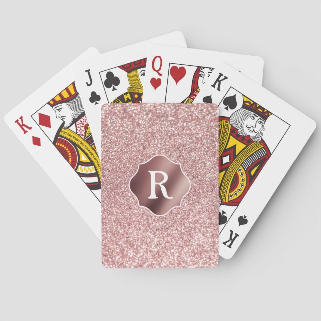 Monogramm auf glatter Rose Gold Abzeichen und Glit Spielkarten (Rückseite)