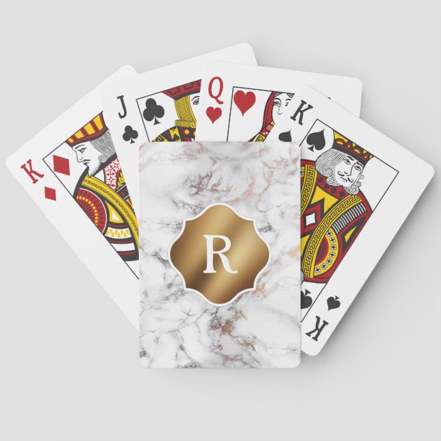 Monogramm auf Gold und weißem Marmor Spielkarten (Rückseite)