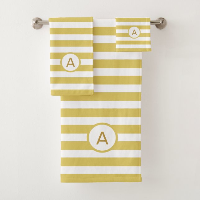 Monogramm auf Golden & White Strip Badhandtuch Set (Insitu)