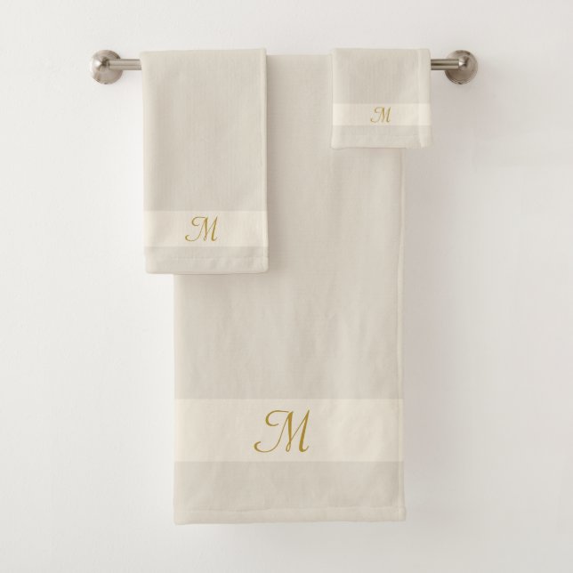 Monogramm auf hellen Sand Beige, mandelähnlich Far Badhandtuch Set (Insitu)