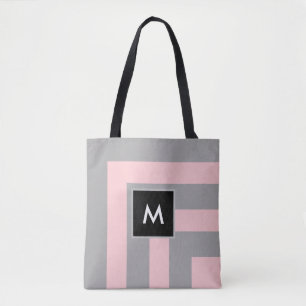 Monogramm auf hellgrau und rosa gestreiftem