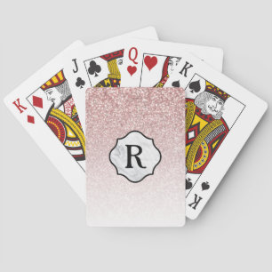 Monogramm auf Marmorbadge, Roségold Glitter Ombre Spielkarten