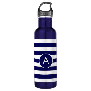 Monogramm auf Navy Blue & White Striping Edelstahlflasche