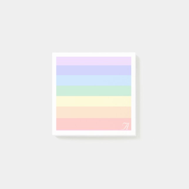Monogramm auf Pastell-Regenbogen & weißem Rahmen Post-it Klebezettel (Vorderseite)