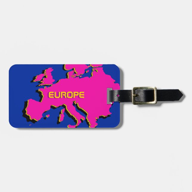 Monogramm auf Pink Europe Map - Gepäckmarke Gepäckanhänger (Vorderseite horizontal)