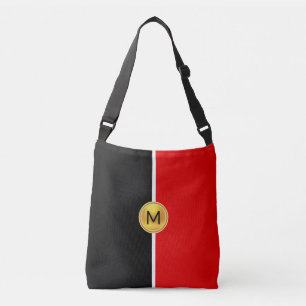 Monogramm auf Schwarz & Rot mit weißer Linie Tragetaschen Mit Langen Trägern