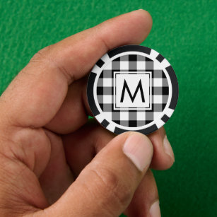Monogramm auf Schwarz-Weiß-Buffalo-Karo Pokerchips
