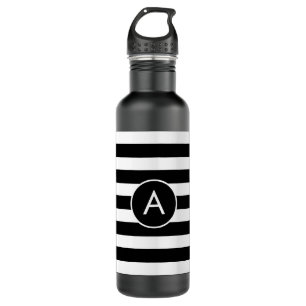 Monogramm auf schwarz-weiß gestreift edelstahlflasche
